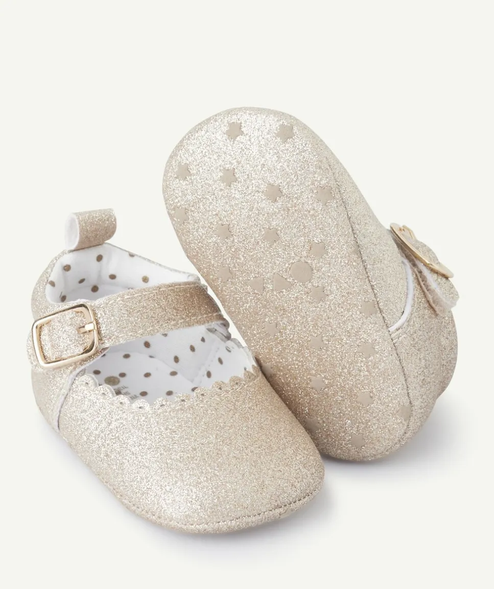 Ballerines bébé fille couleur dorée avec boucle