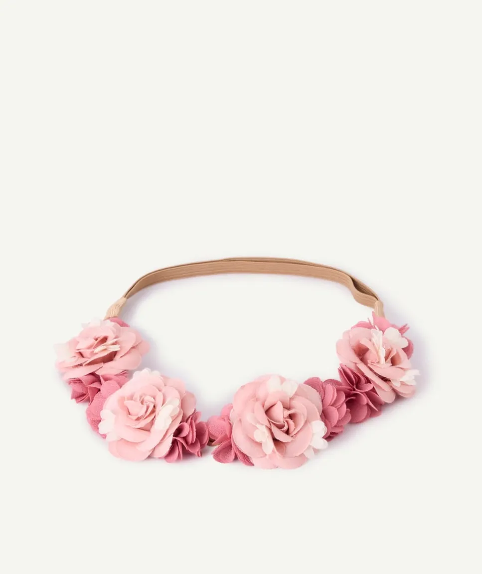 Bandeau fille fleurs roses