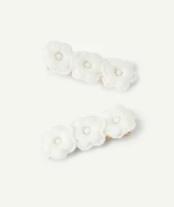 Barrettes fille fleurs blanches brodées