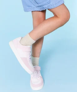 Baskets basses fille à scratch rose et blanc pailleté