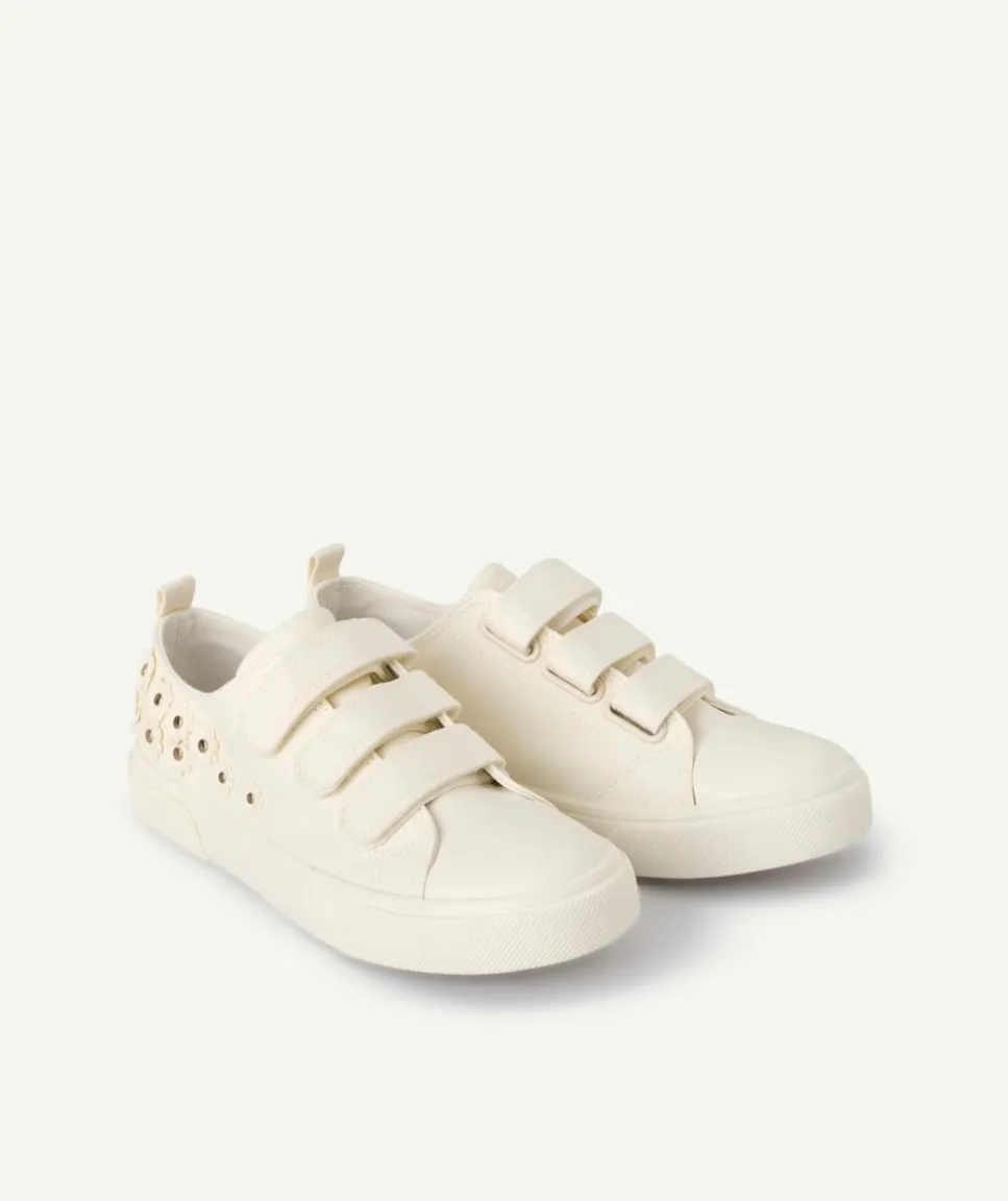 Baskets fille blanches avec fleurs et scratch