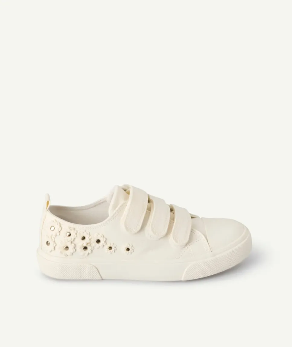 Baskets fille blanches avec fleurs et scratch