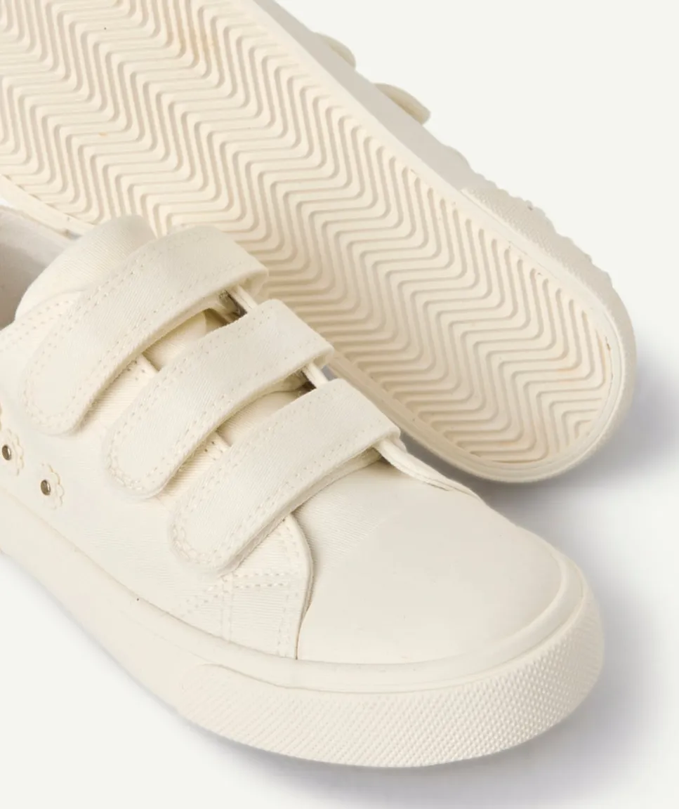 Baskets fille blanches avec fleurs et scratch