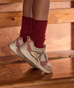 Baskets ville fille roses pailletées lacets