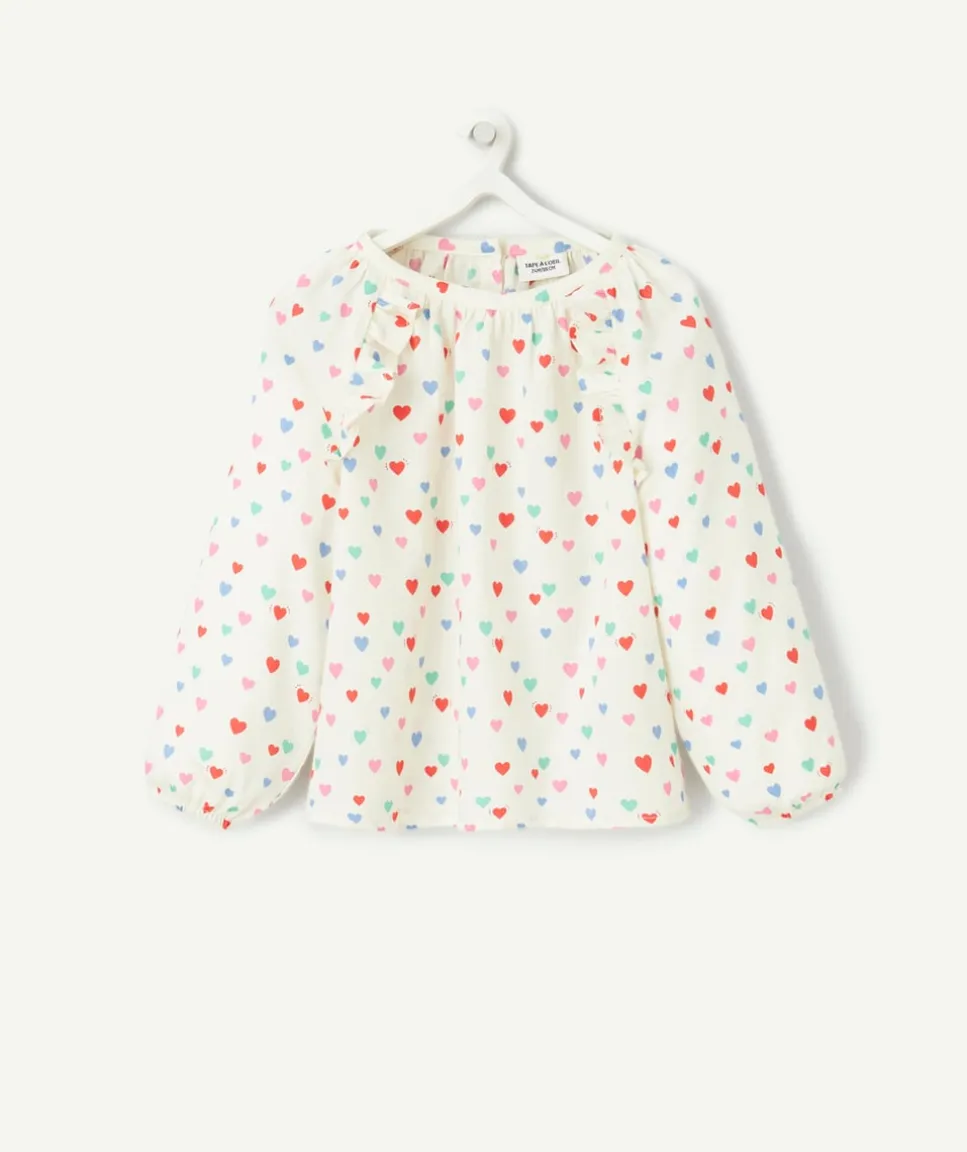 Blouse bébé fille écrue avec imprimé coeurs colorés