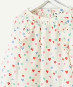 Blouse bébé fille écrue avec imprimé coeurs colorés