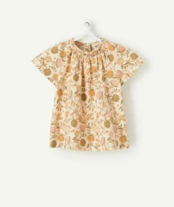 Blouse bébé fille en coton avec col bardot et imprimé