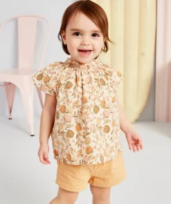 Blouse bébé fille en coton avec col bardot et imprimé