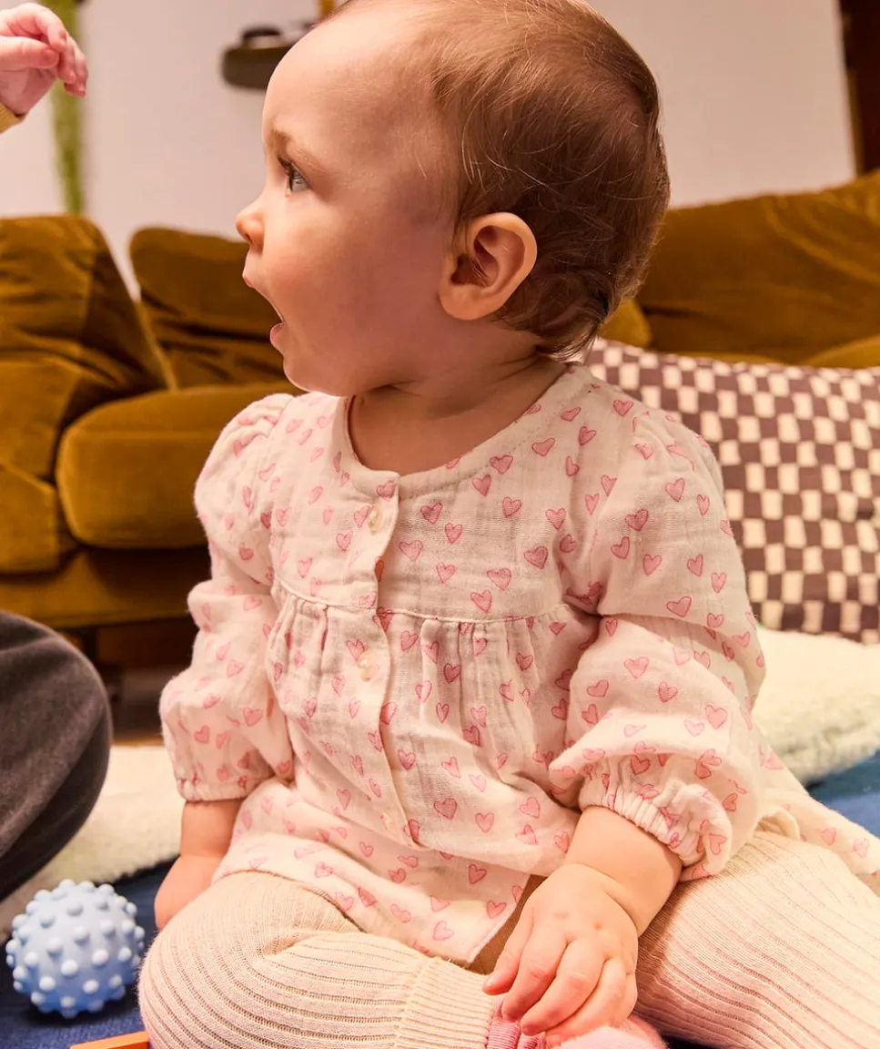 Blouse bébé fille imprimé cœur blanc et rose