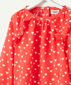 Blouse bébé fille rouge avec détails volantés et imprimé coeur