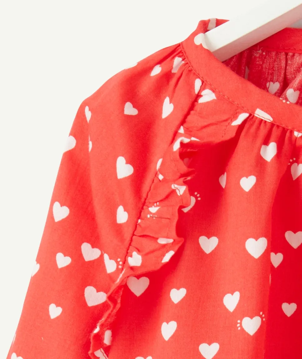 Blouse bébé fille rouge avec détails volantés et imprimé coeur