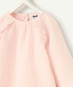 Blouse 2en1 avec body intégré manches longues naissance fille rose