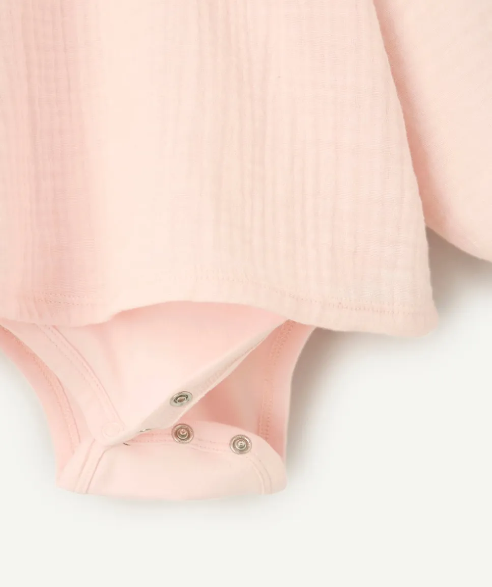 Blouse 2en1 avec body intégré manches longues naissance fille rose