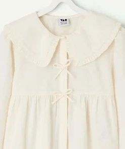 Blouse fille coton écru à col volanté