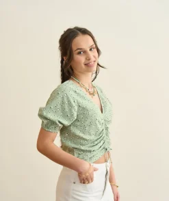 Blouse fille courte vert imprimé