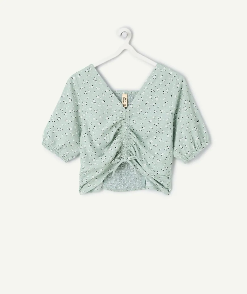 Blouse fille courte vert imprimé