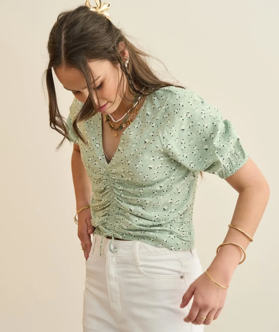 Blouse fille courte vert imprimé