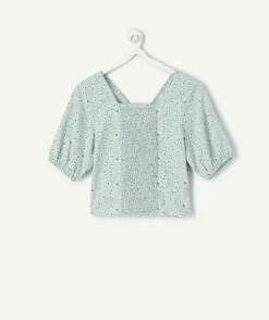 Blouse fille courte vert imprimé