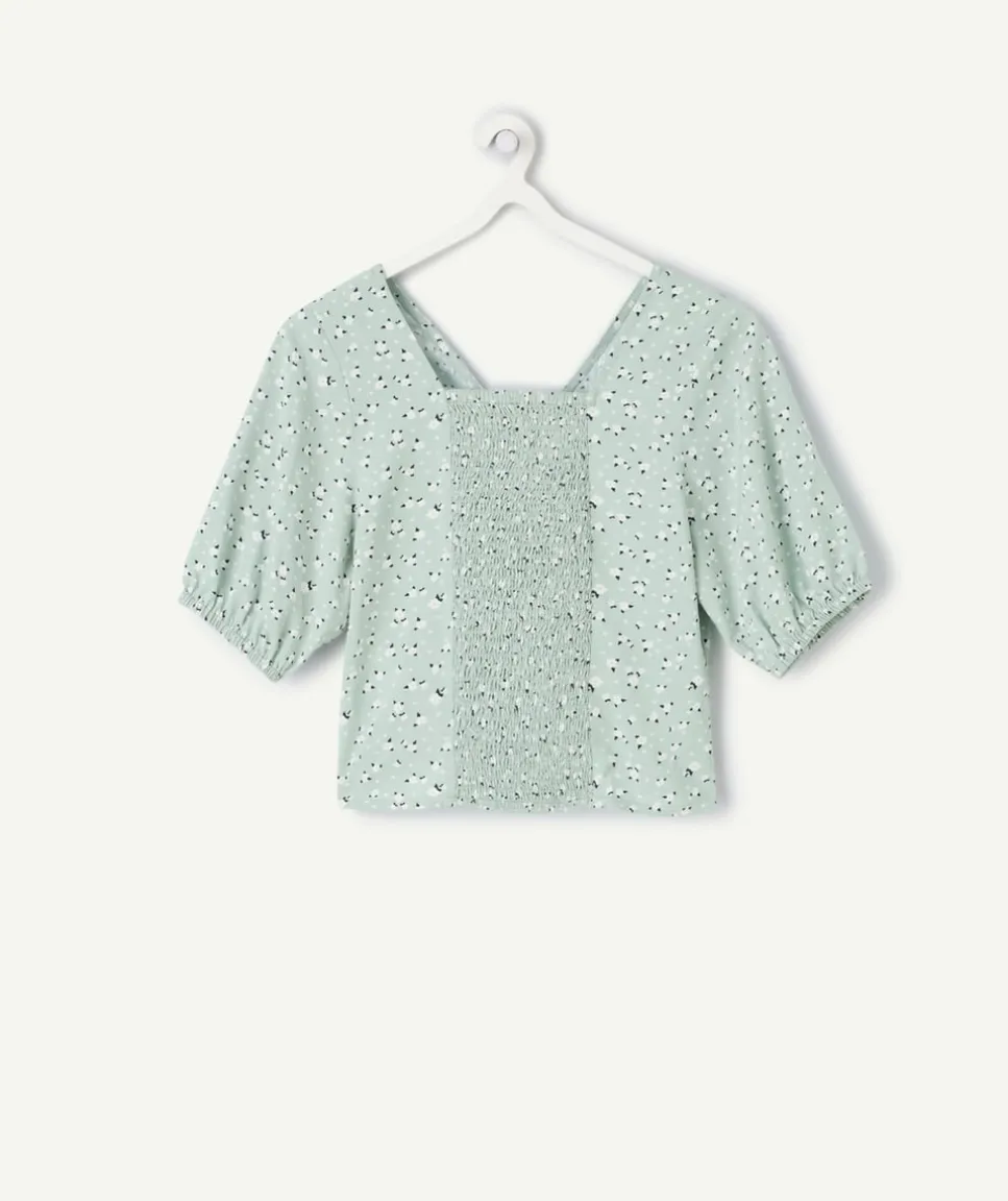 Blouse fille courte vert imprimé