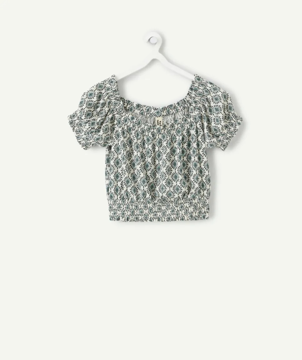 Blouse fille courte vert imprimé