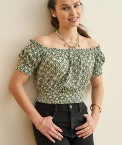 Blouse fille courte vert imprimé