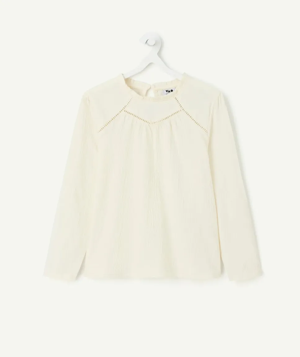 Blouse fille écru avec détails ajourés