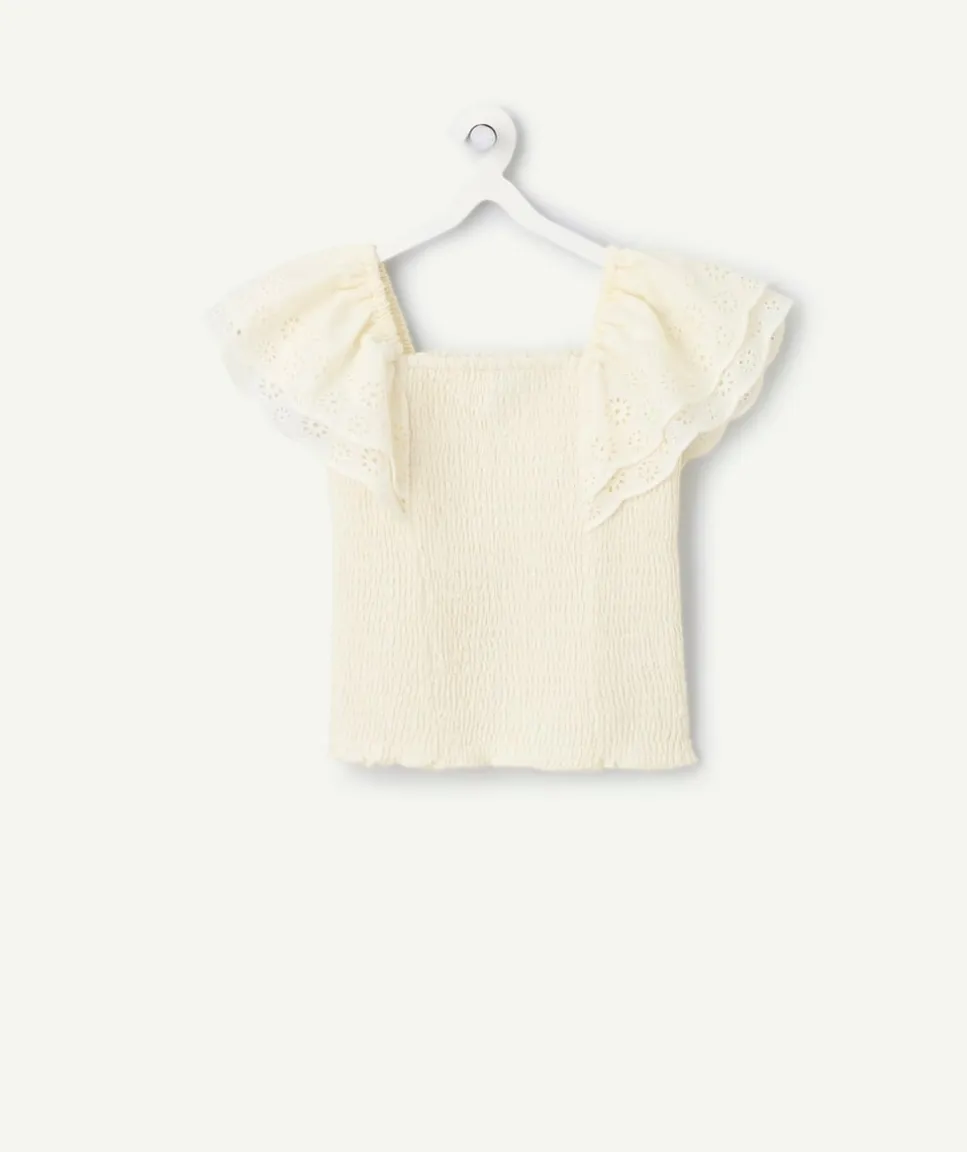 Blouse fille écrue manches volantées