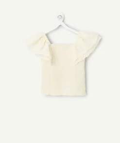 Blouse fille écrue manches volantées