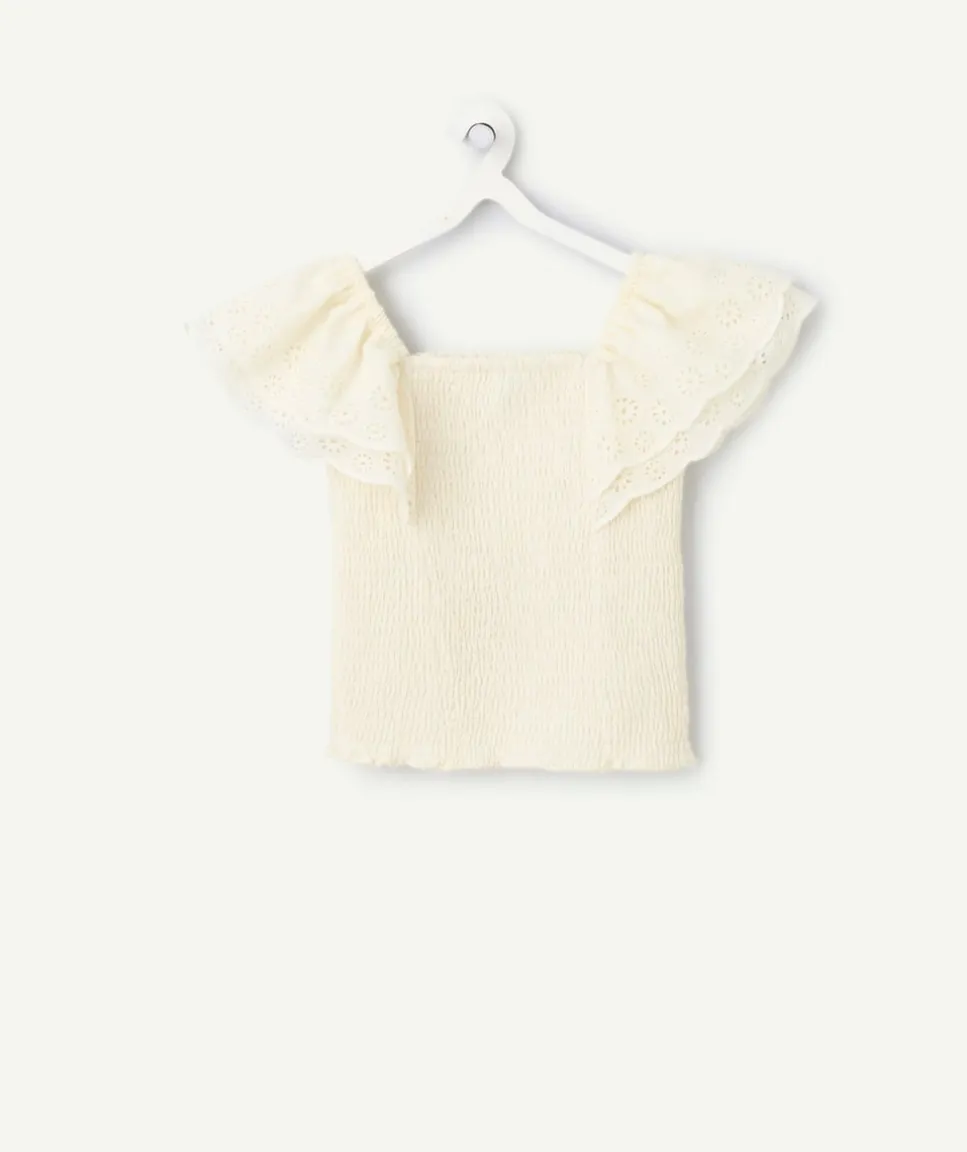 Blouse fille écrue manches volantées