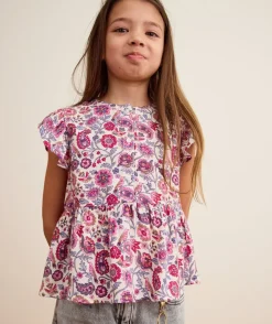 Blouse fille imprimé fleuri manches volantées