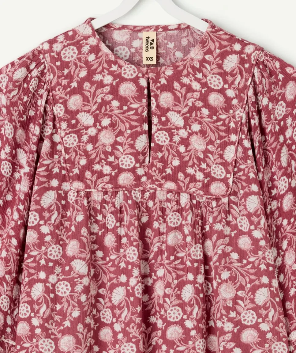 Blouse fille imprimé floral rose