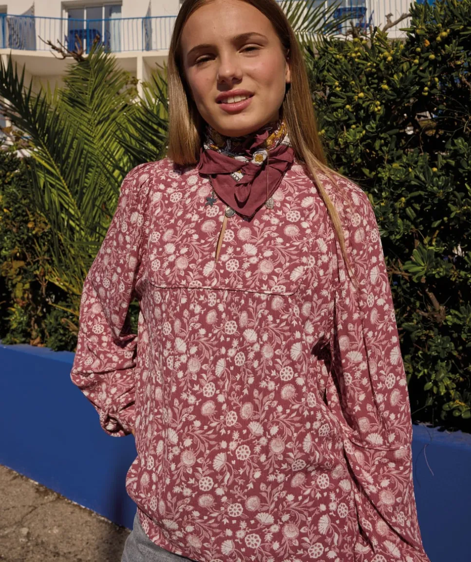 Blouse fille imprimé floral rose