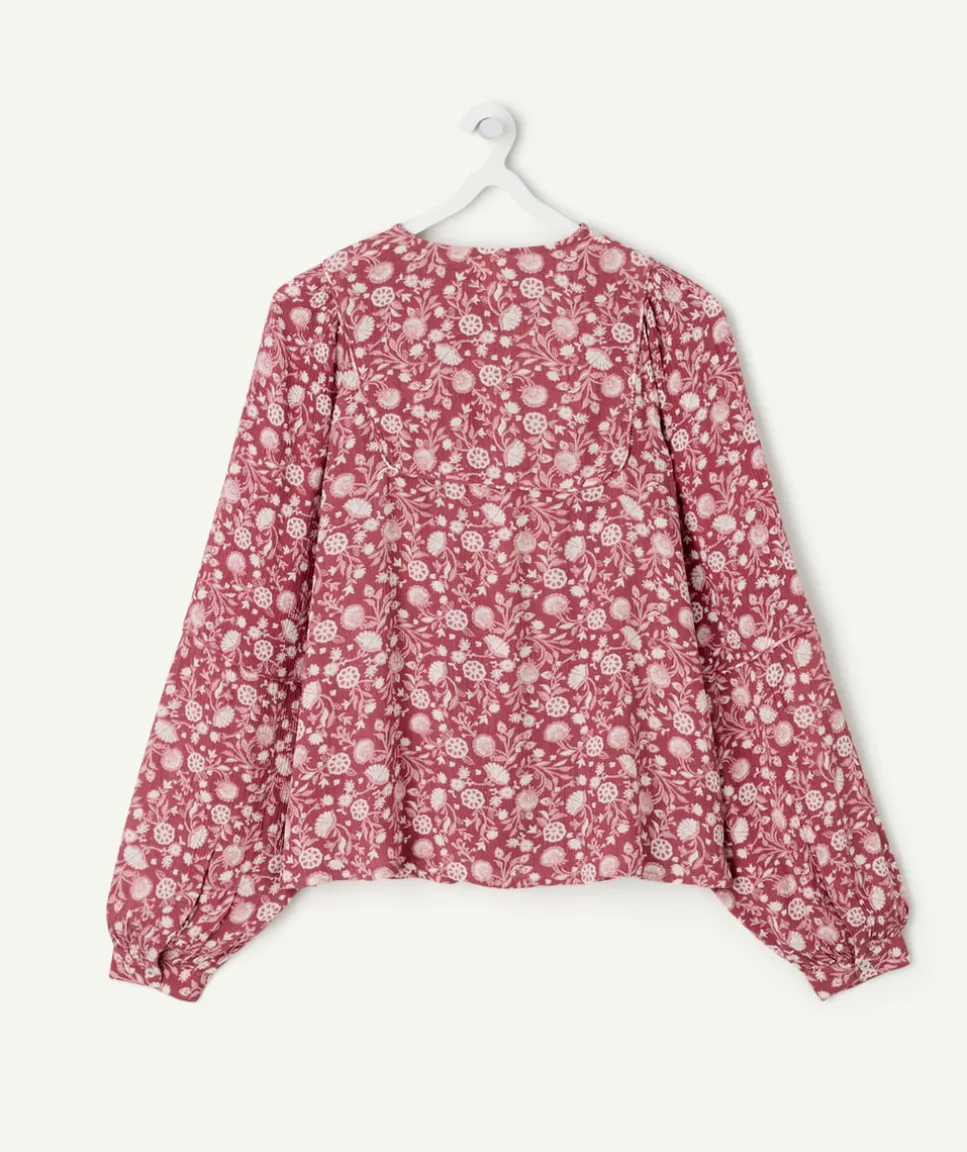 Blouse fille imprimé floral rose