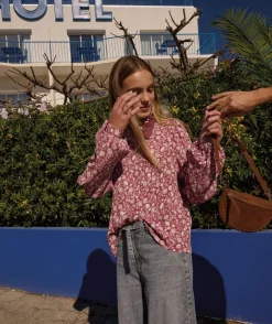 Blouse fille imprimé floral rose