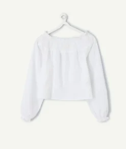 Blouse fille oversize blanche en broderie