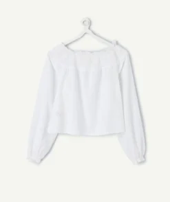 Blouse fille oversize blanche en broderie