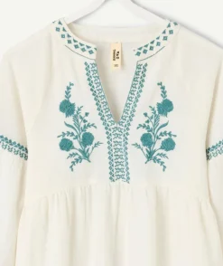 Blouse fille oversize écru broderies