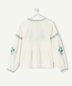 Blouse fille oversize écru broderies