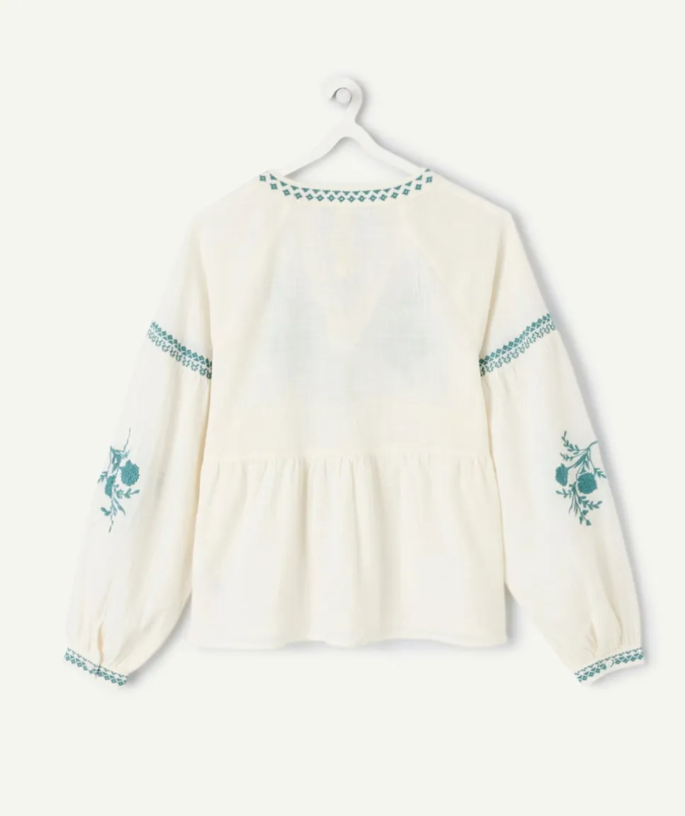 Blouse fille oversize écru broderies