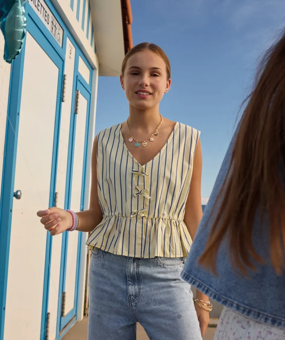 Blouse fille oversize rayé avec nœuds