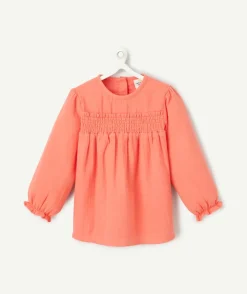 Blouse manche longues bébé fille en gaze de coton corail