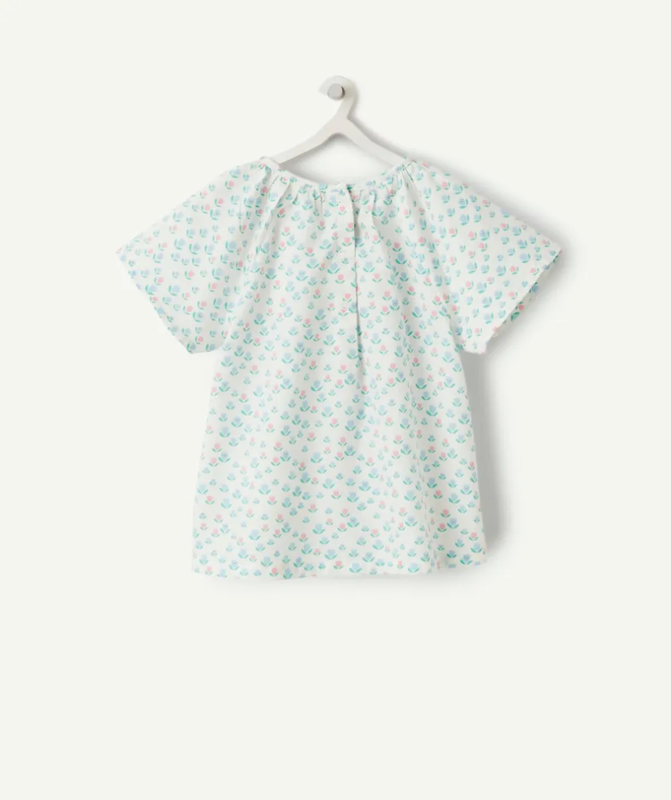 Blouse manches courtes bébé fille en coton imprimé fleuri rose et bleu