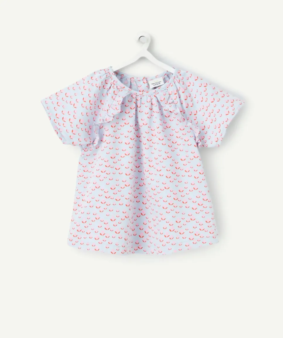 Blouse manches courtes bébé fille violette imprimé roses