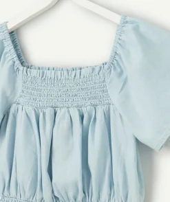 Blouse manches courtes fille bleu clair