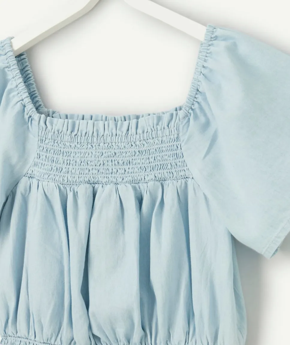 Blouse manches courtes fille bleu clair