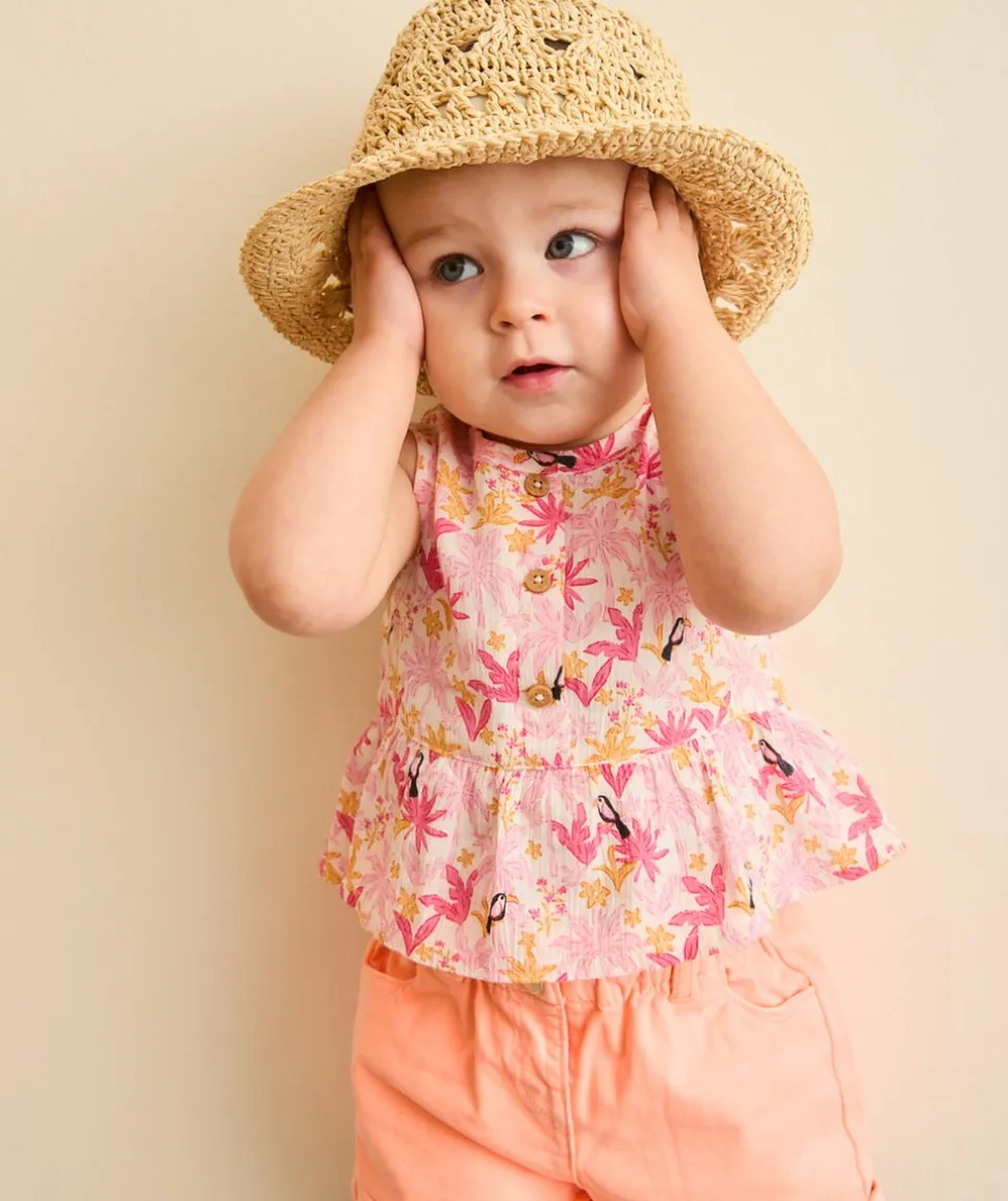 Blouse sans manches bébé fille imprimée rose
