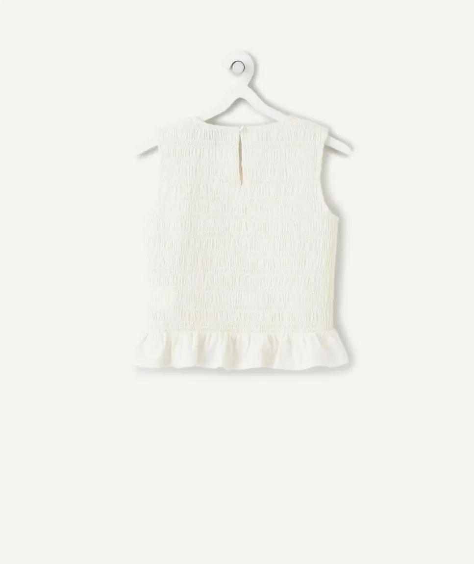 Blouse sans manches fille écru à volants