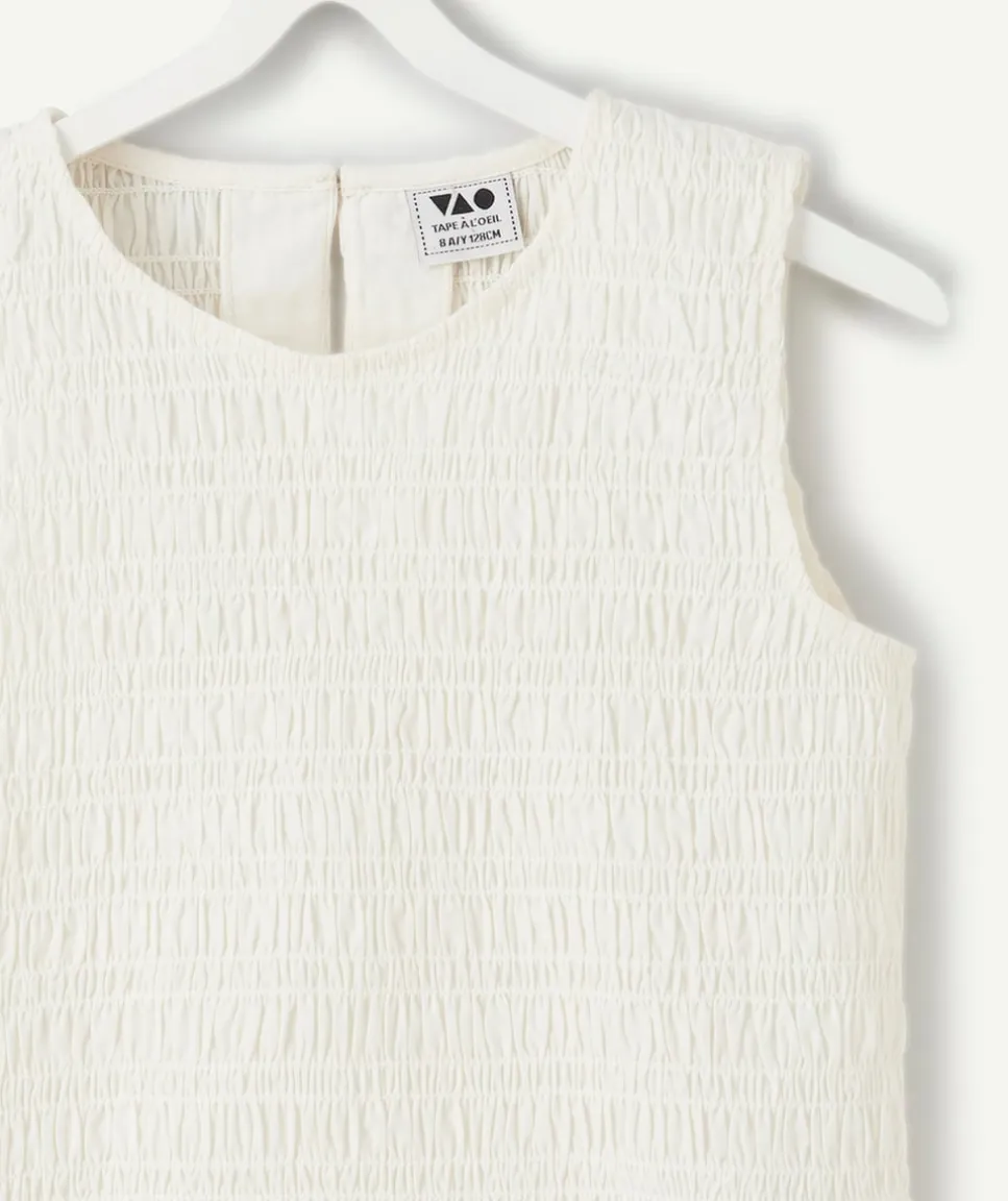 Blouse sans manches fille écru à volants