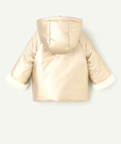 Blouson bébé fille en rembourrage recyclé à capuche rose gold