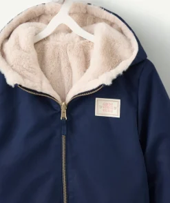Blouson fille bleu capuche doublure peluche